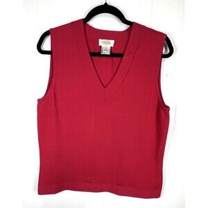 Vintage Talbots Women's Large Red V Neck Sleeveless Vest